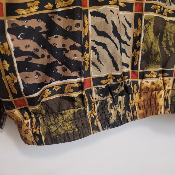 Vintage EVR 100 % Silk Patchwork Animal‑Print Bomber Jacket L Lined Zip Front - Picture 5 of 13